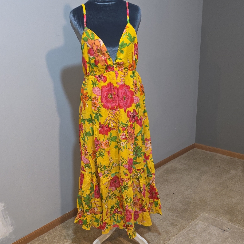 Band of the Free Yellow Floral Maxi Dress NWT Boho Spaghetti Strap M